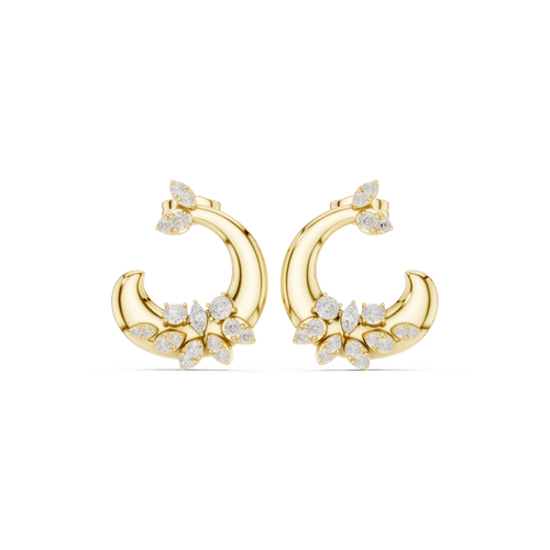 Open Floral Diamond Hoop Earrings in yellow gold, view 1