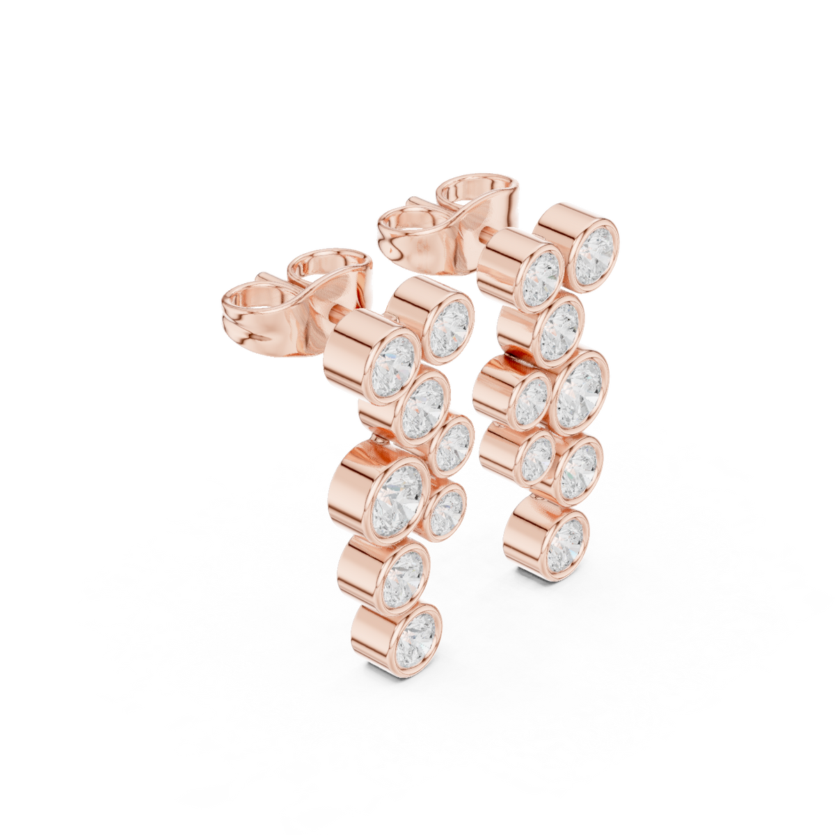 Graduated Round Diamond Drop Earrings in rose gold, view 4