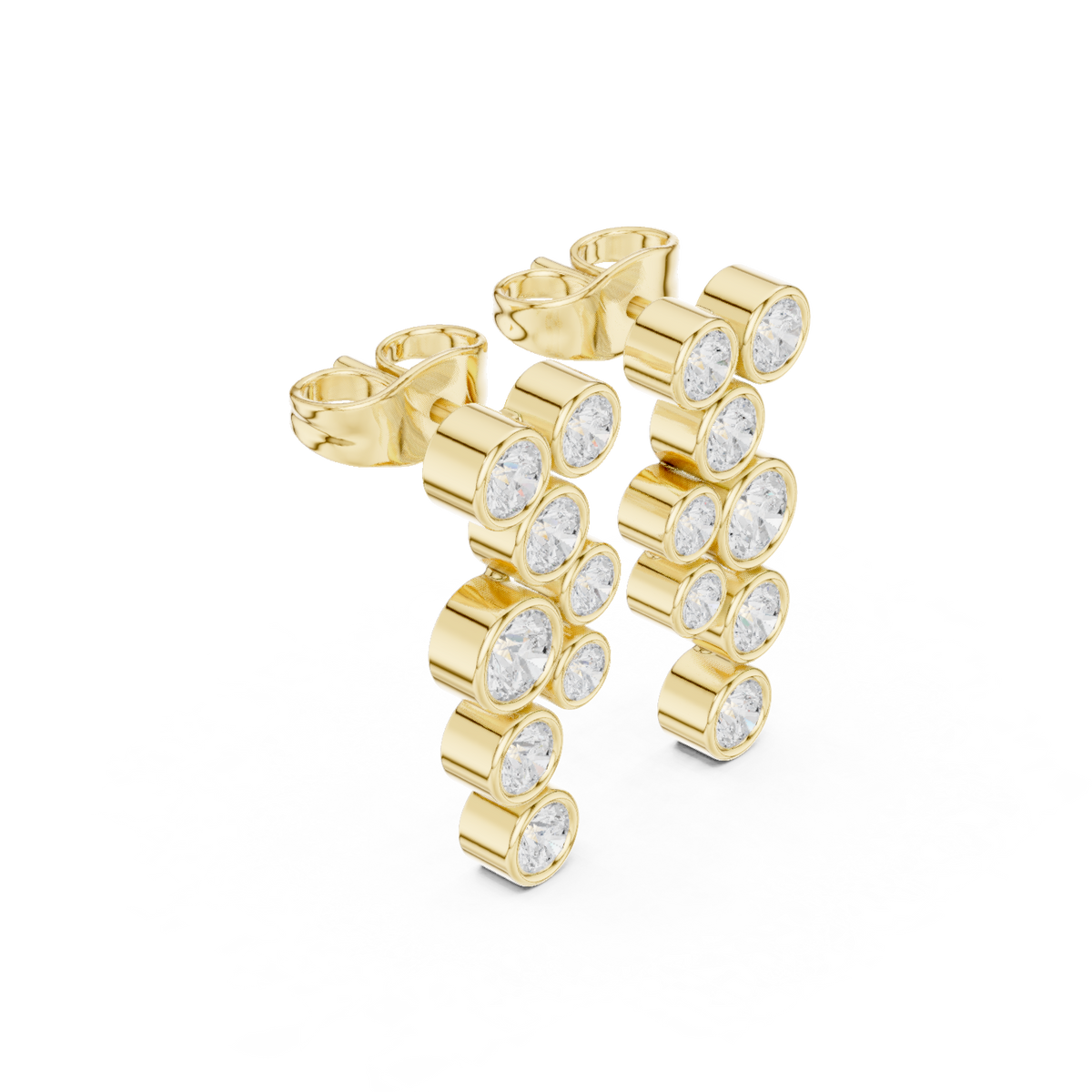 Graduated Round Diamond Drop Earrings in yellow gold, view 10