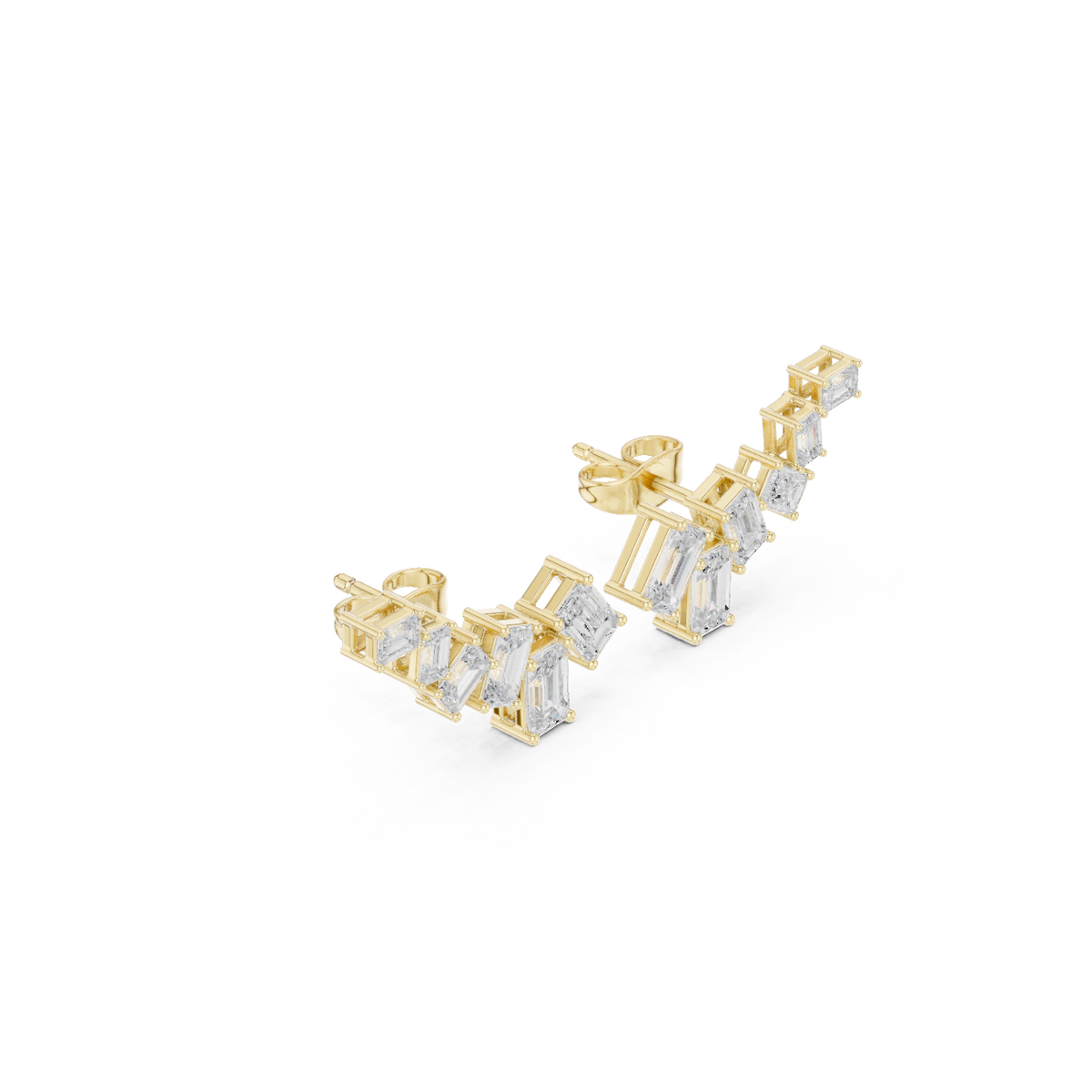 Geometrische ear cuffs met diamanten in geelgoud — aanzicht 10