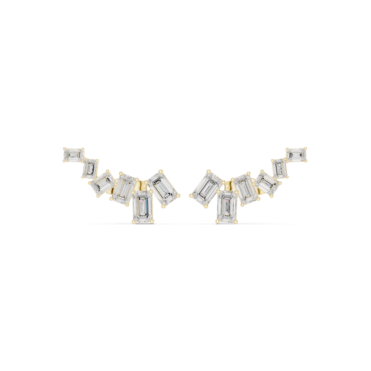 Geometrische ear cuffs met diamanten in geelgoud — aanzicht 1
