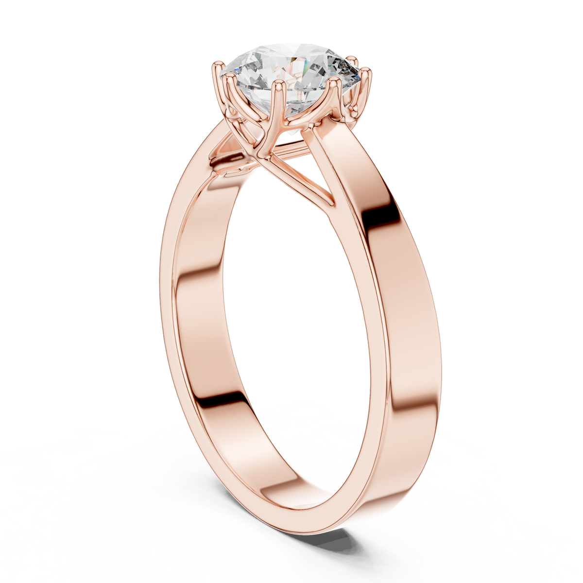 Solitairering met ronde diamant van 1 ct en gesplitste schouders in roségoud — aanzicht 3