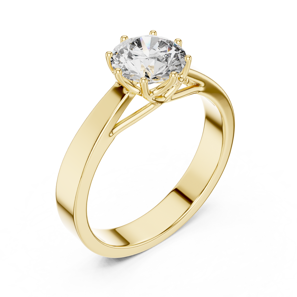 Solitairering met ronde diamant van 1 ct en gesplitste schouders in geelgoud — aanzicht 12