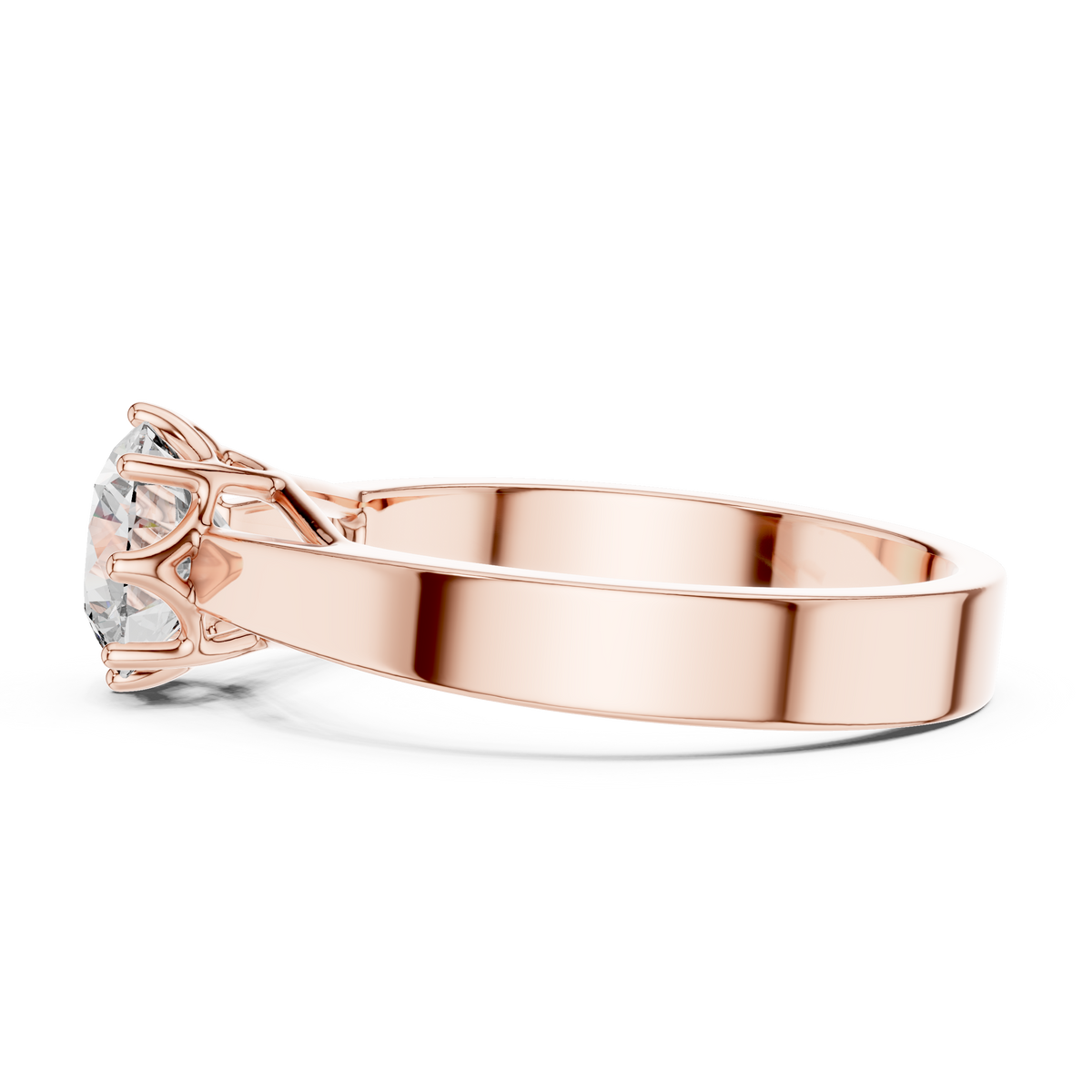 Solitairering met ronde diamant van 1 ct en gesplitste schouders in roségoud — aanzicht 7