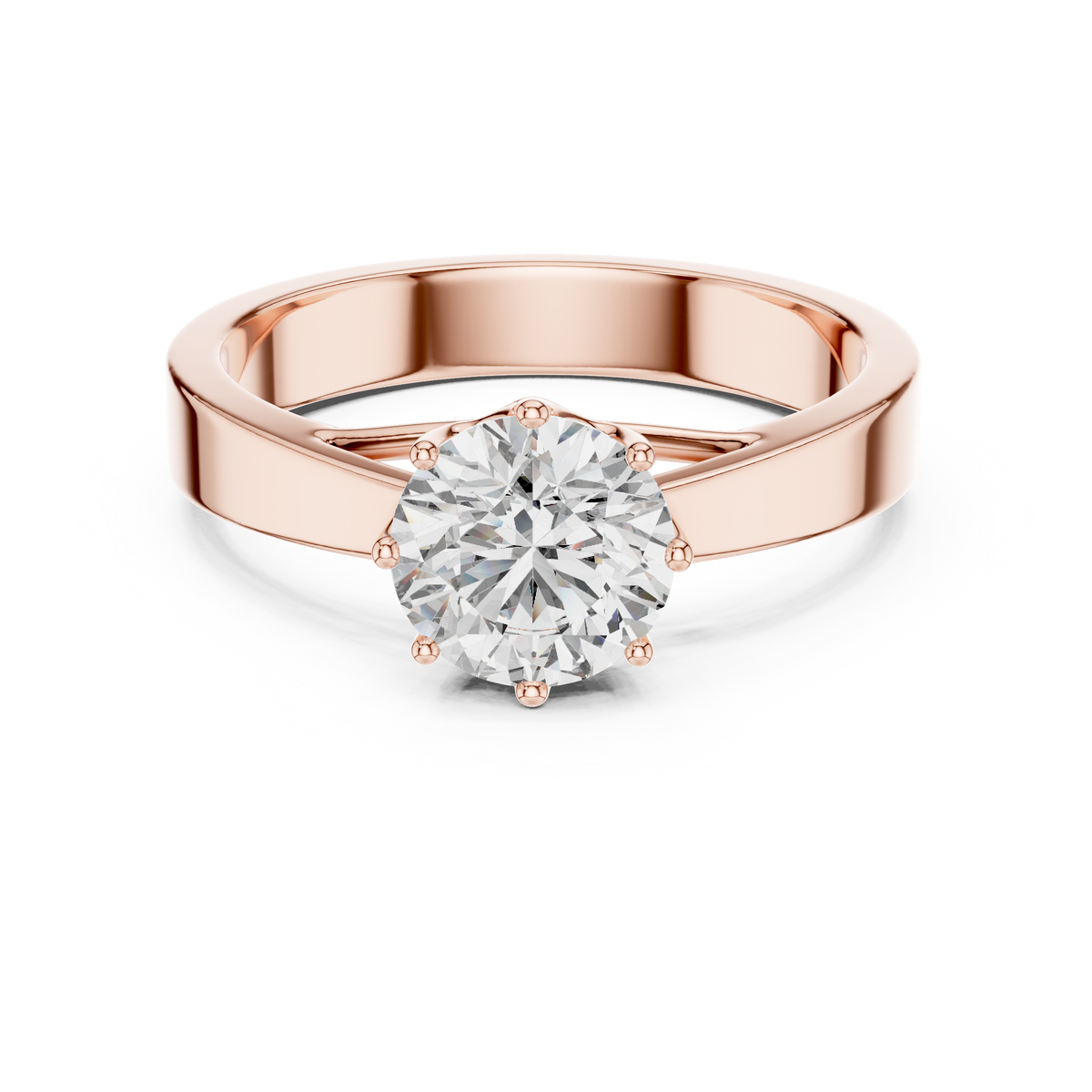Solitairering met ronde diamant van 1 ct en gesplitste schouders in roségoud — aanzicht 4