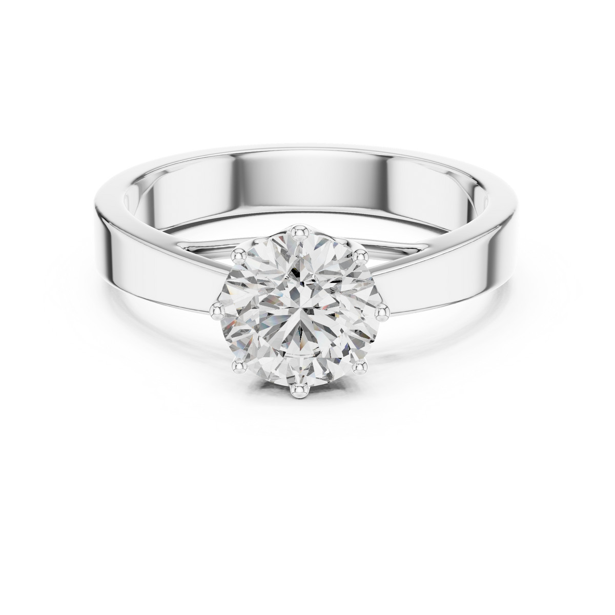 Solitairering met ronde diamant van 1 ct en gesplitste schouders in witgoud — aanzicht 5