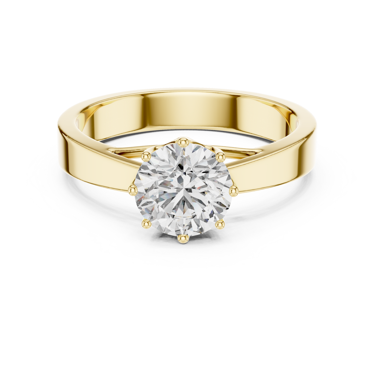 Solitairering met ronde diamant van 1 ct en gesplitste schouders in geelgoud — aanzicht 9