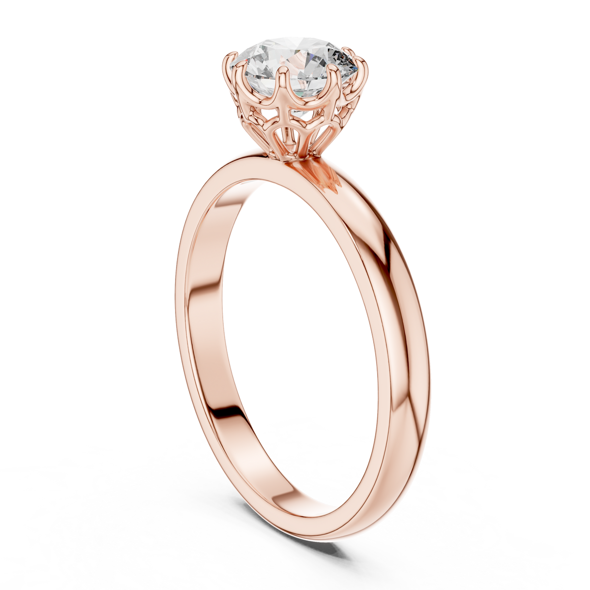 1ct Round Diamond Cathedral Solitaire Ring in rose gold, view 2
