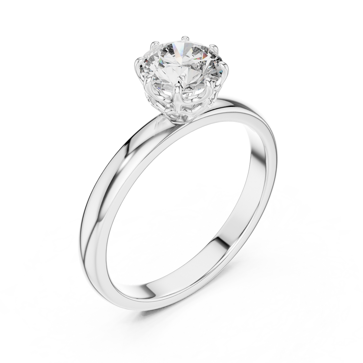 Solitairering met ronde diamant van 1 ct en kathedraalzetting in witgoud — aanzicht 11