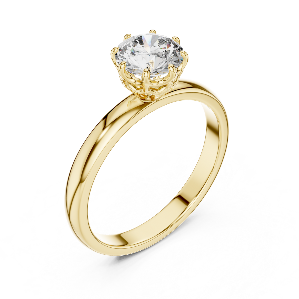 1ct Round Diamond Cathedral Solitaire Ring in yellow gold, view 12