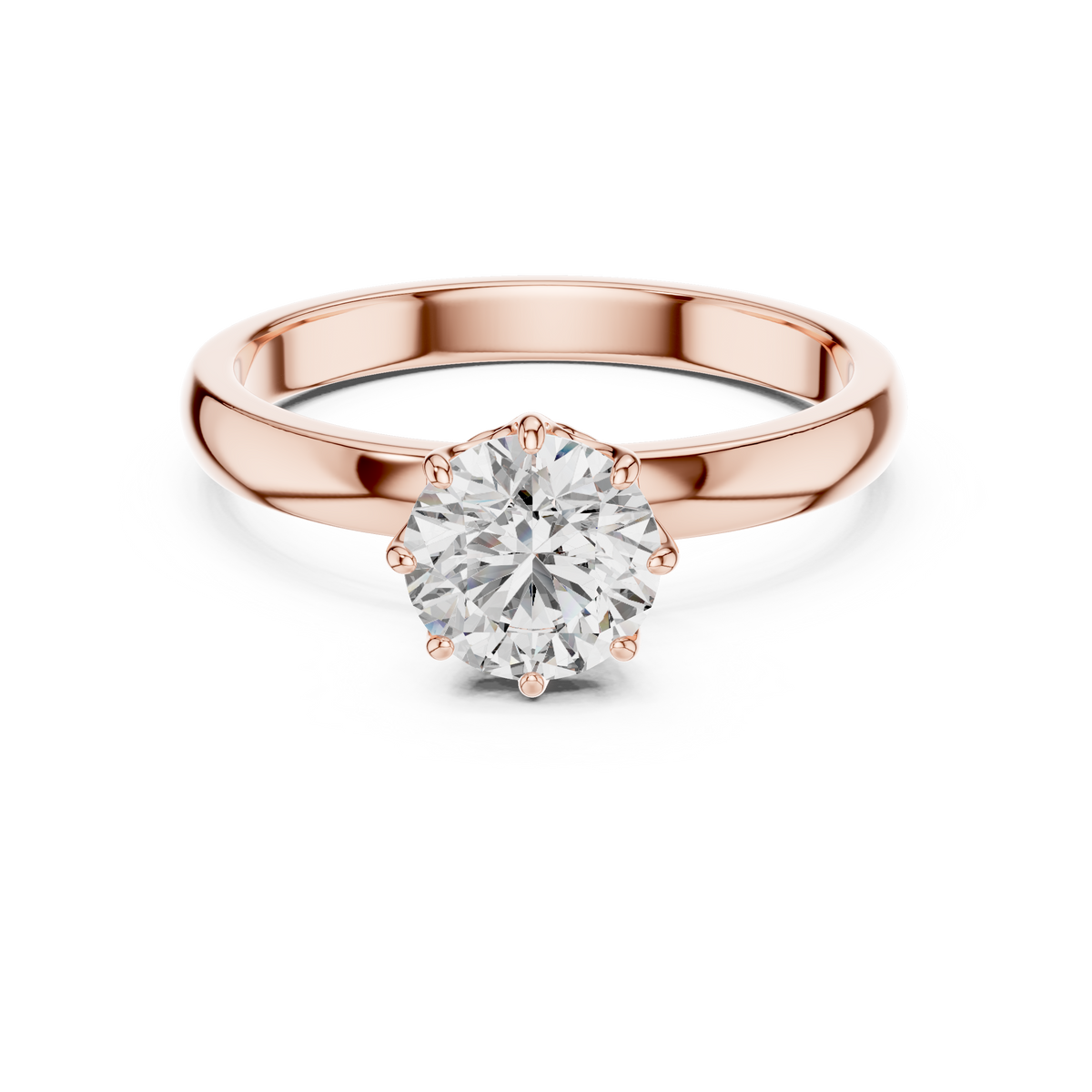1ct Round Diamond Cathedral Solitaire Ring in rose gold, view 4