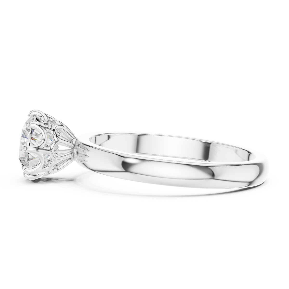 1ct Round Diamond Cathedral Solitaire Ring in white gold, view 5