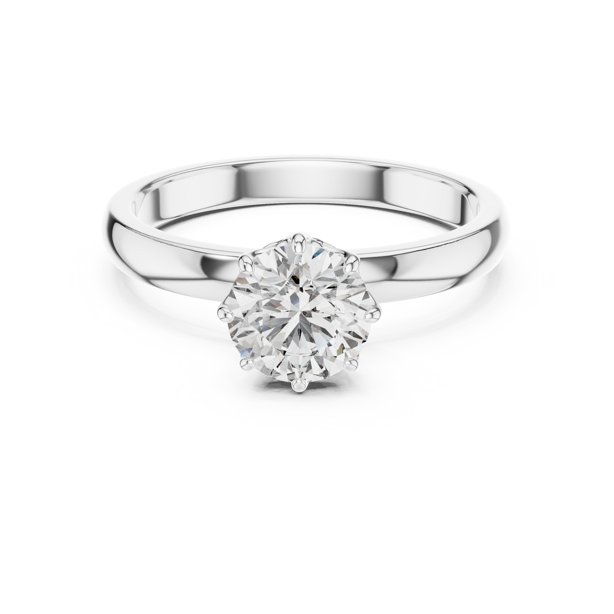 1ct Round Diamond Cathedral Solitaire Ring in white gold, view 6