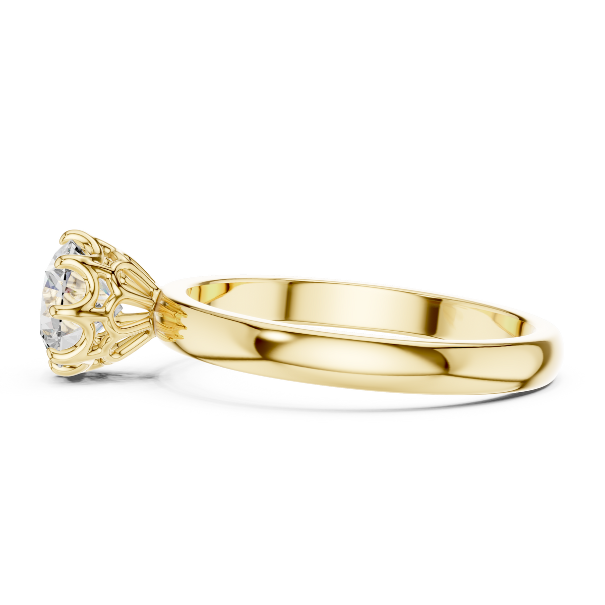 1ct Round Diamond Cathedral Solitaire Ring in yellow gold, view 7
