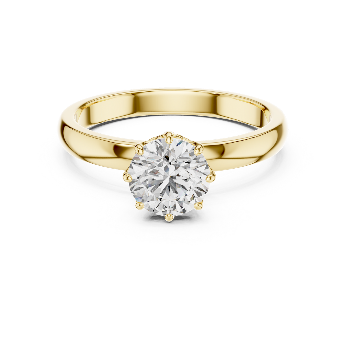 1ct Round Diamond Cathedral Solitaire Ring in yellow gold, view 8