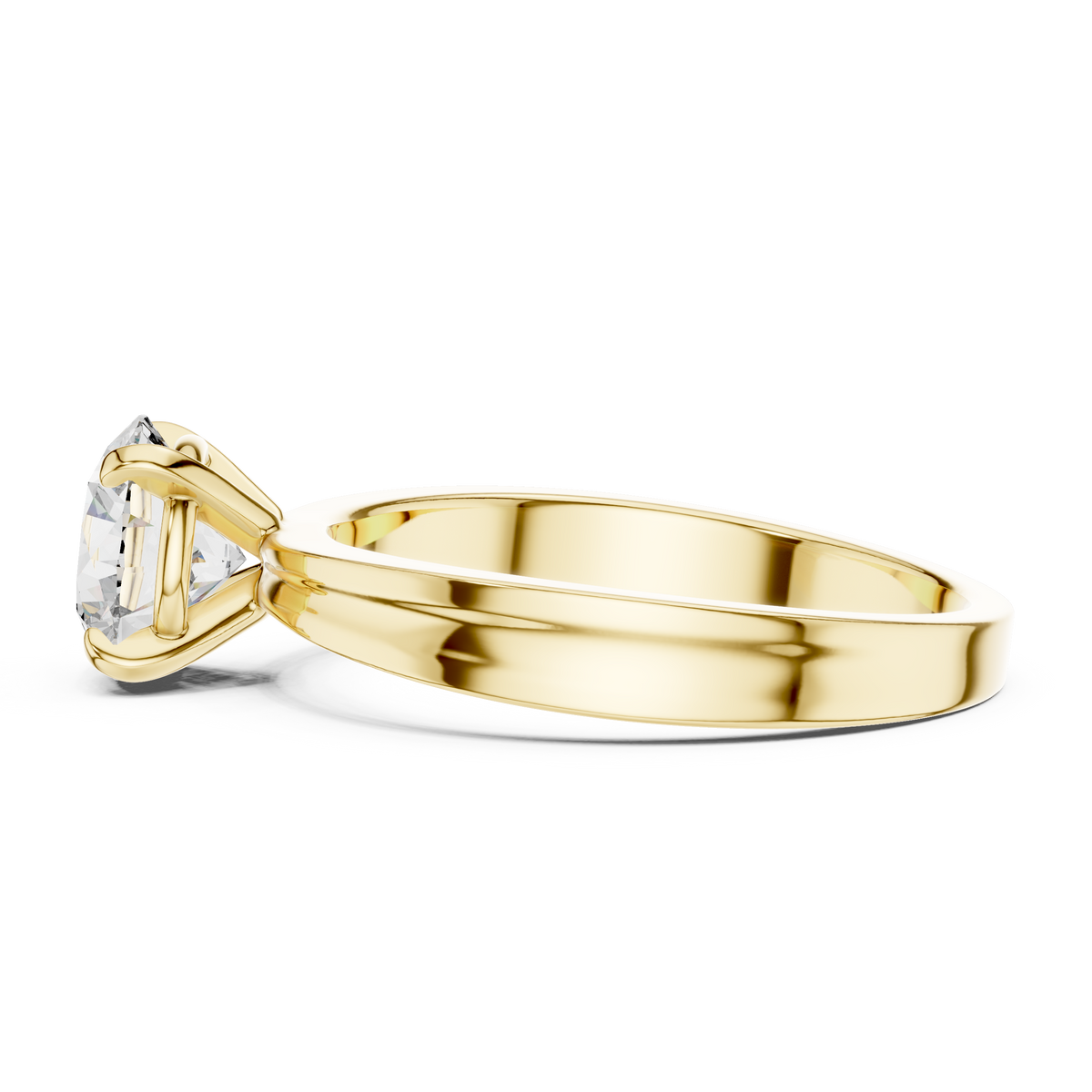1ct Round Diamond Cross-Shoulder Solitaire Ring in yellow gold, view 7