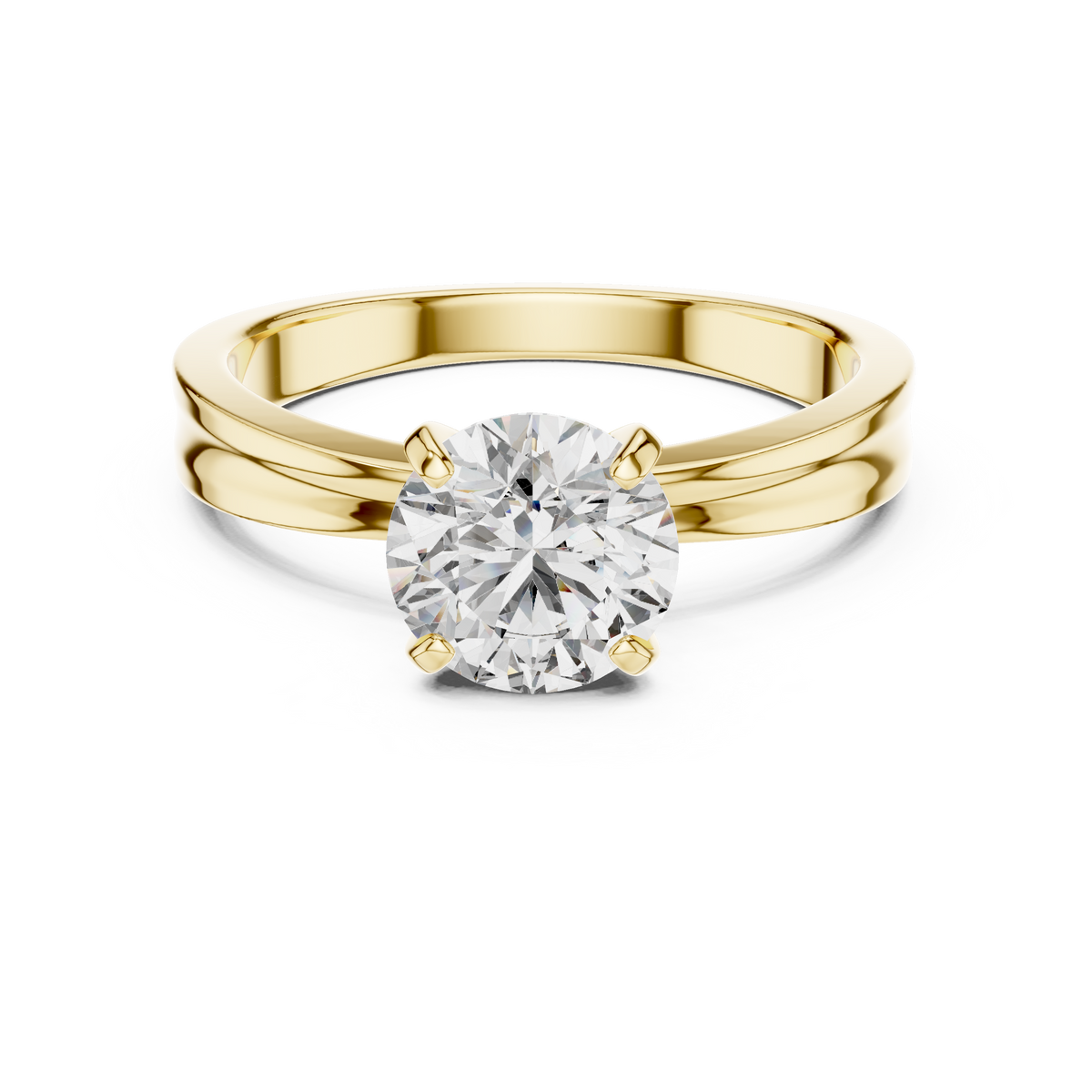 1ct Round Diamond Cross-Shoulder Solitaire Ring in yellow gold, view 8