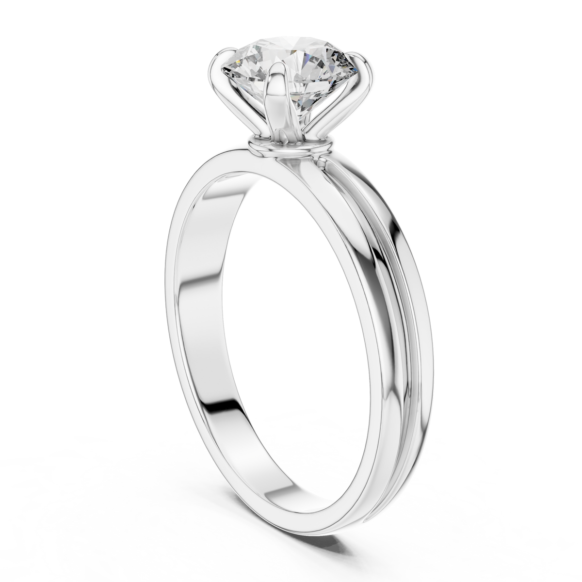 Ring met ronde diamant van 1 ct, klauwzetting en gesplitste ringscheen in witgoud — aanzicht 2