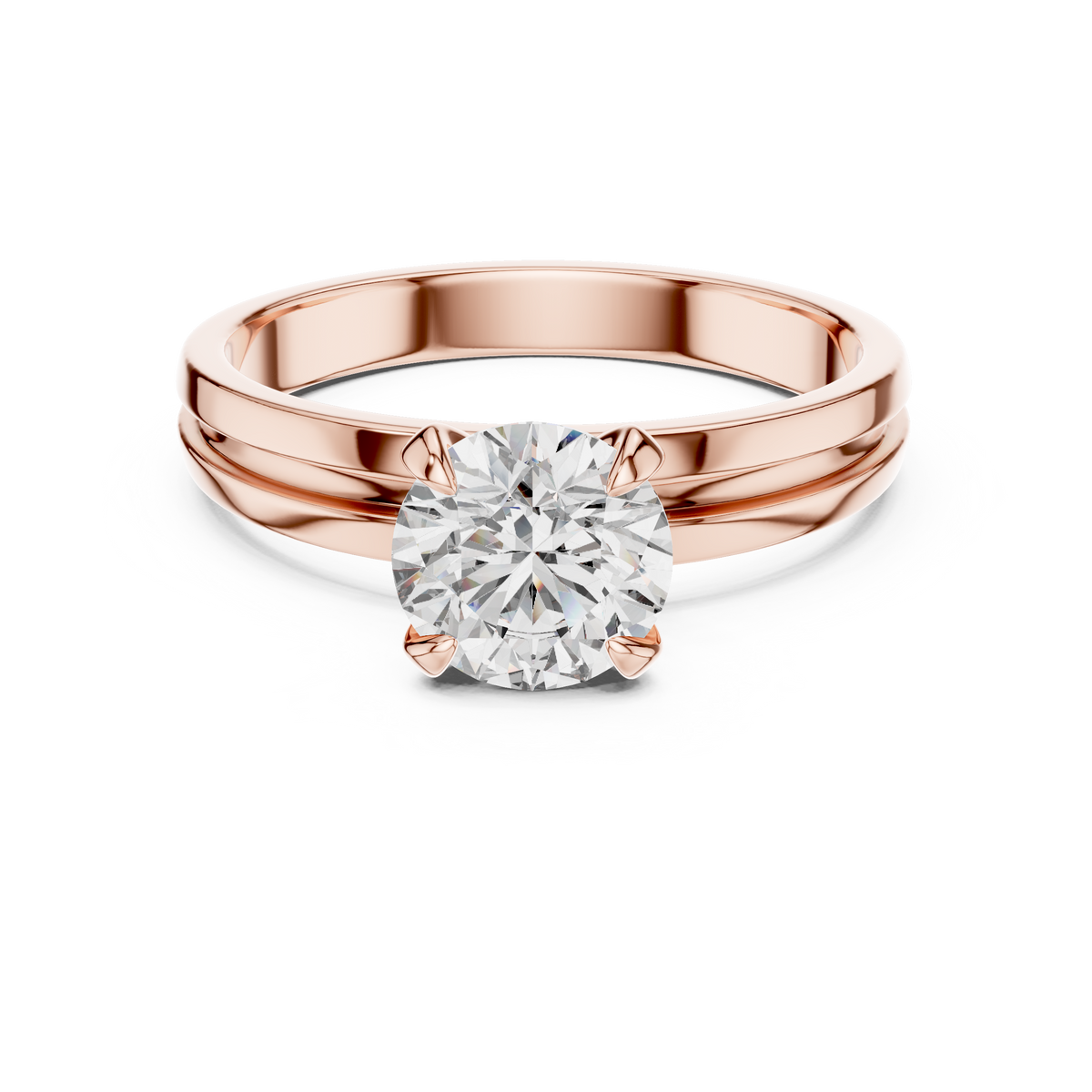 Ring met ronde diamant van 1 ct, klauwzetting en gesplitste ringscheen in roségoud — aanzicht 5