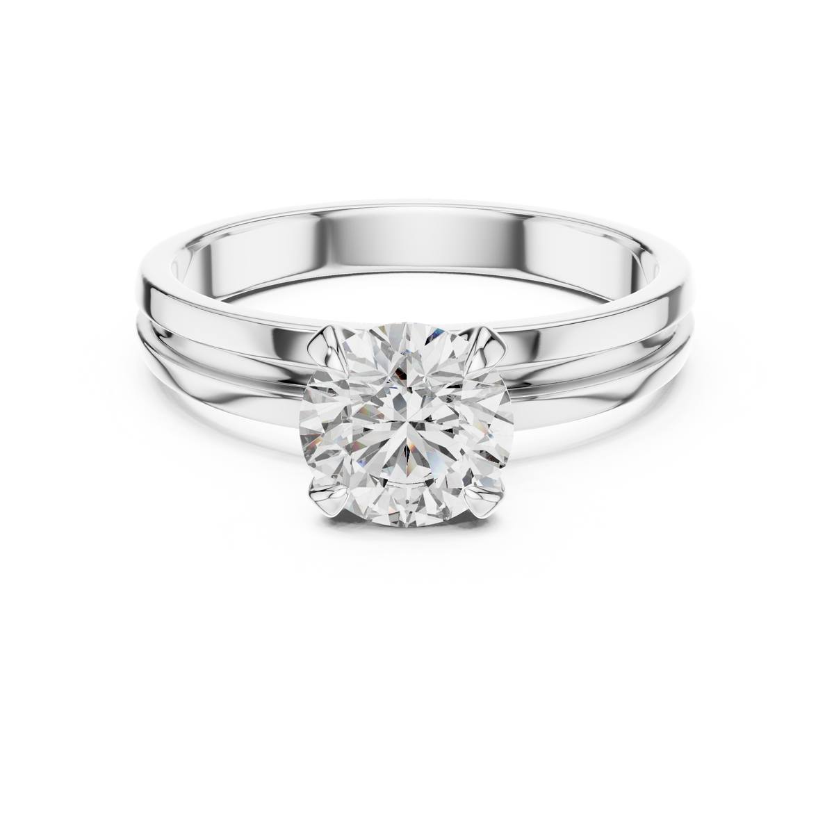 Ring met ronde diamant van 1 ct, klauwzetting en gesplitste ringscheen in witgoud — aanzicht 7