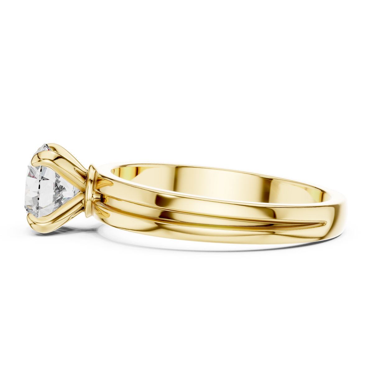 Ring met ronde diamant van 1 ct, klauwzetting en gesplitste ringscheen in geelgoud — aanzicht 8