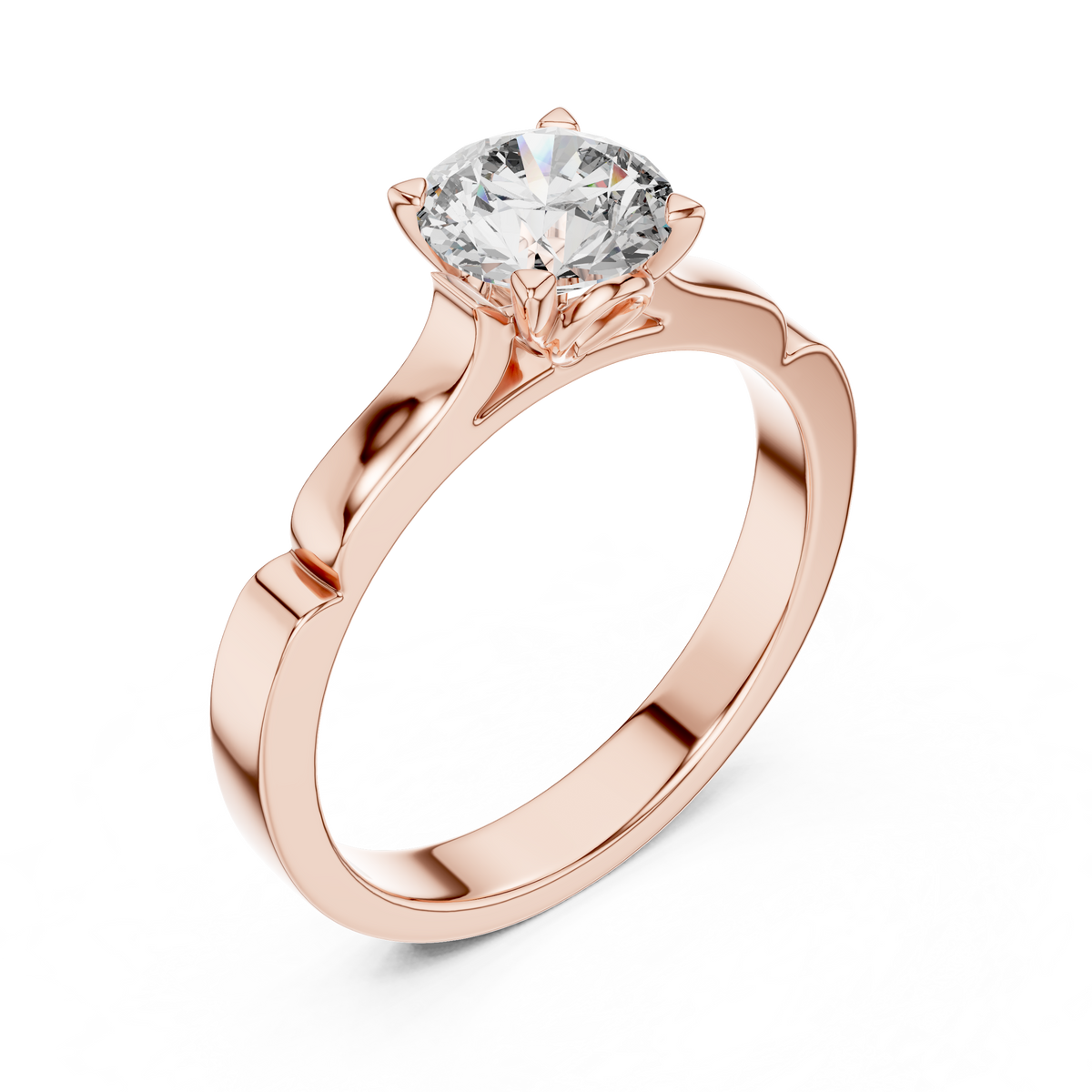 Solitairering met ronde diamant van 1 ct en toelopende schouders in roségoud — aanzicht 10