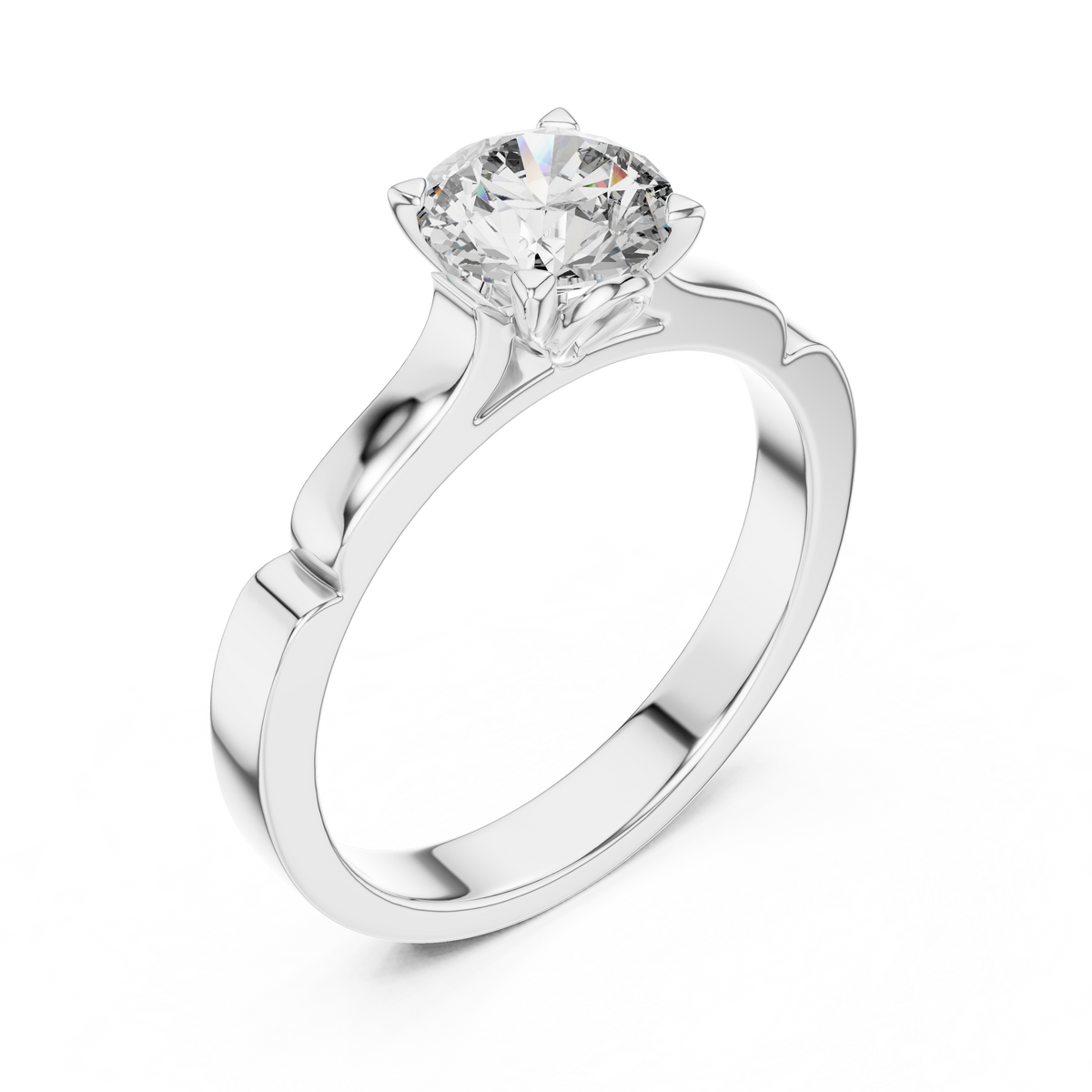 Solitairering met ronde diamant van 1 ct en toelopende schouders in witgoud — aanzicht 11