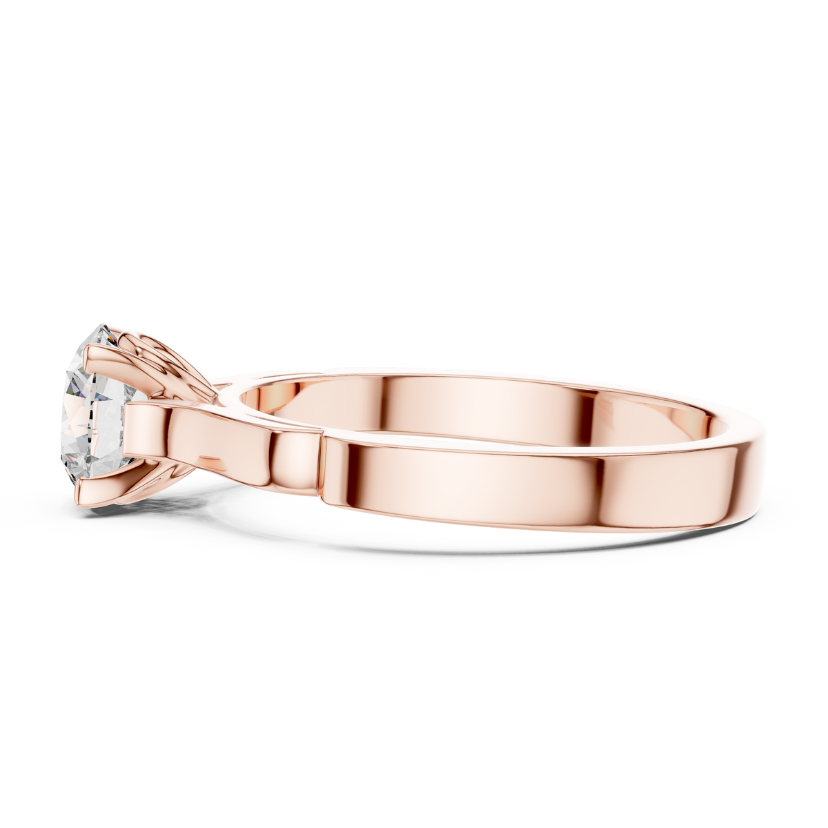 Solitairering met ronde diamant van 1 ct en toelopende schouders in roségoud — aanzicht 4