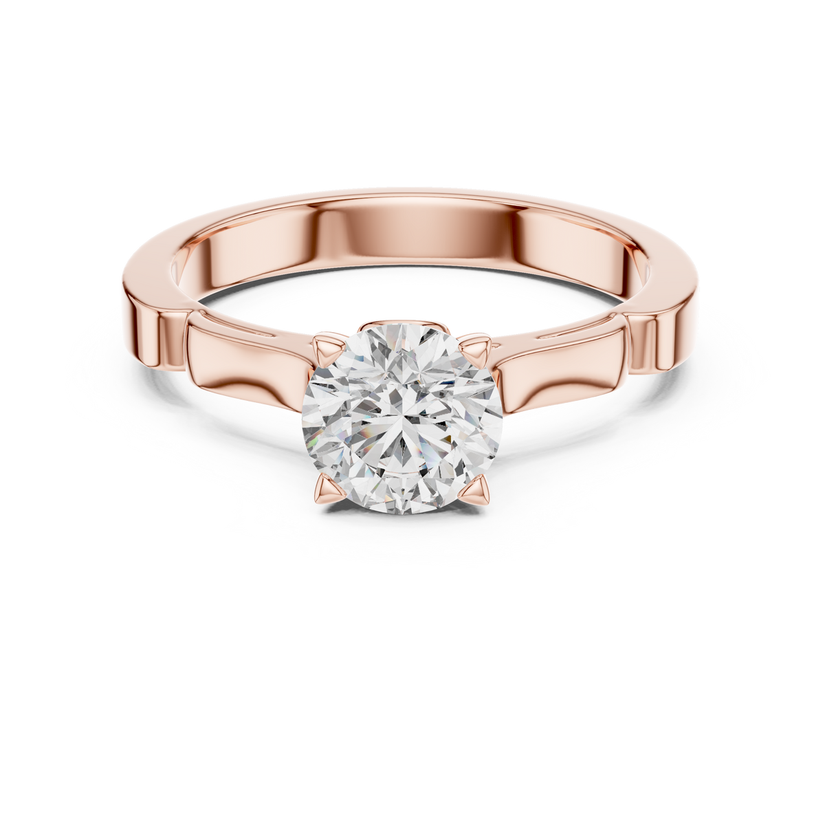 Solitairering met ronde diamant van 1 ct en toelopende schouders in roségoud — aanzicht 5