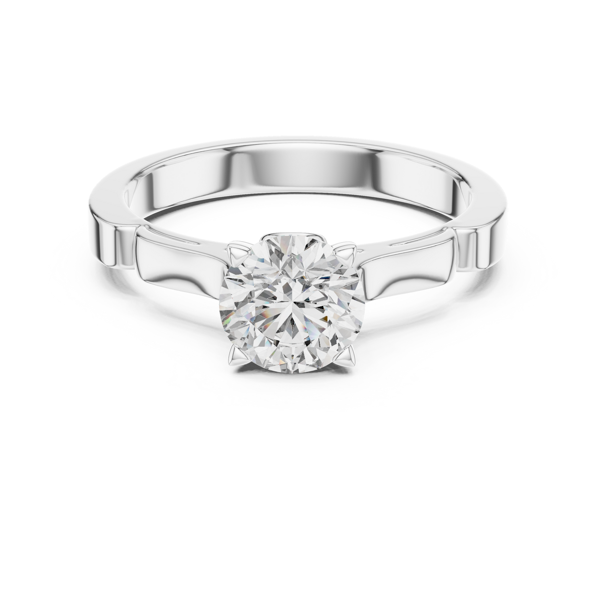 Solitairering met ronde diamant van 1 ct en toelopende schouders in witgoud — aanzicht 7