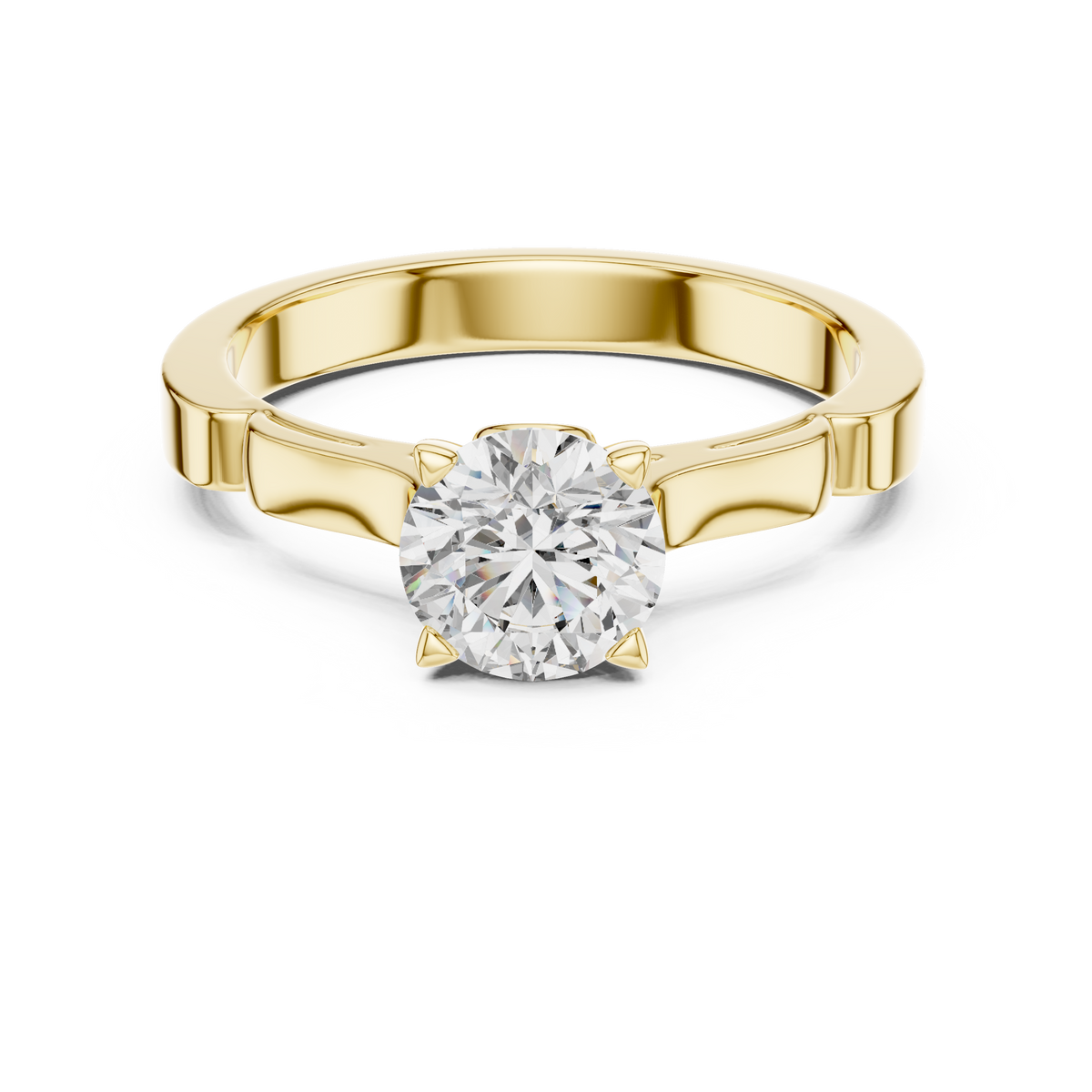 Solitairering met ronde diamant van 1 ct en toelopende schouders in geelgoud — aanzicht 9