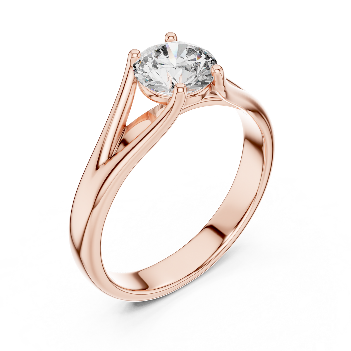 1ct Round Diamond Double-Shank Solitaire Ring in rose gold, view 10