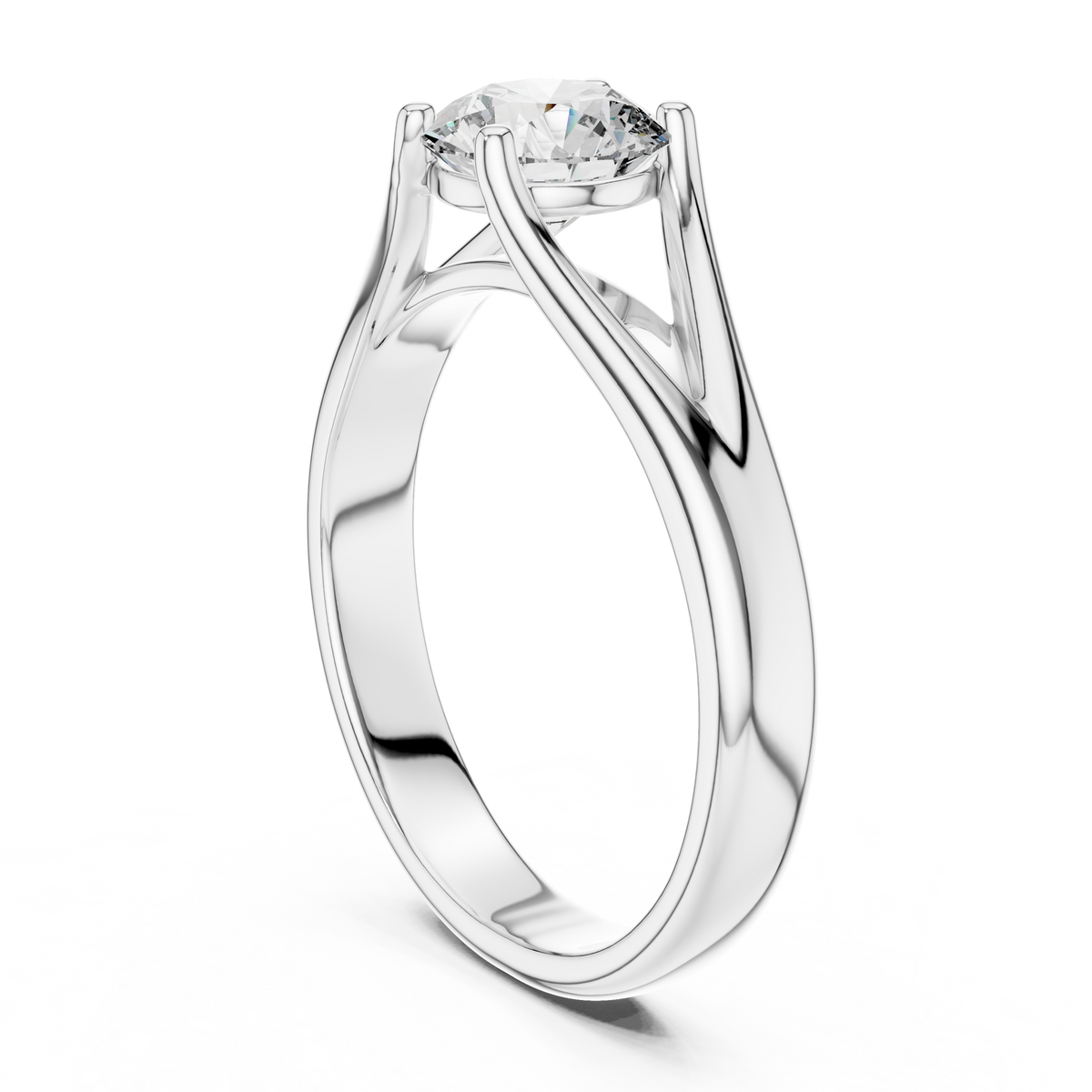 1ct Round Diamond Double-Shank Solitaire Ring in white gold, view 2