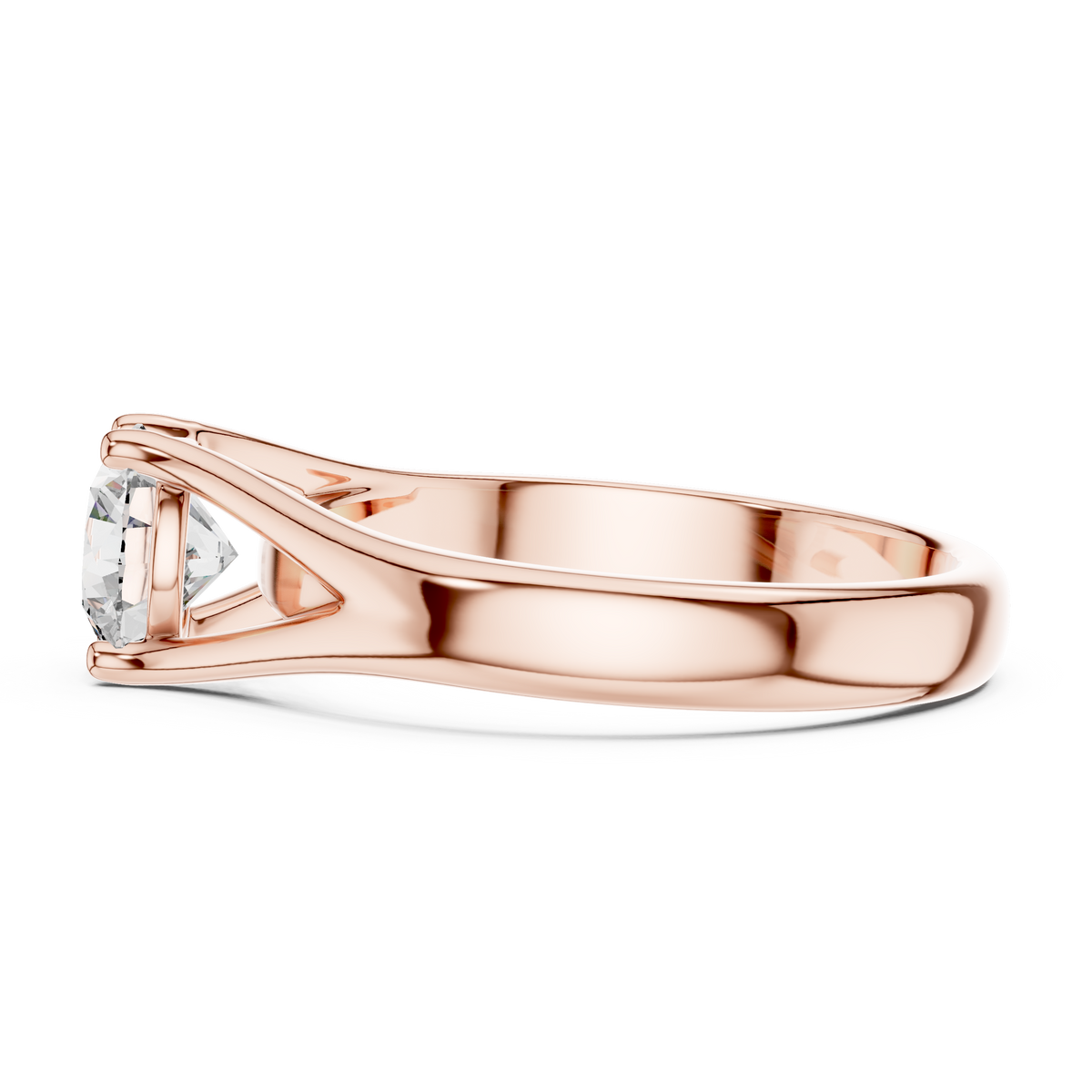 1ct Round Diamond Double-Shank Solitaire Ring in rose gold, view 4