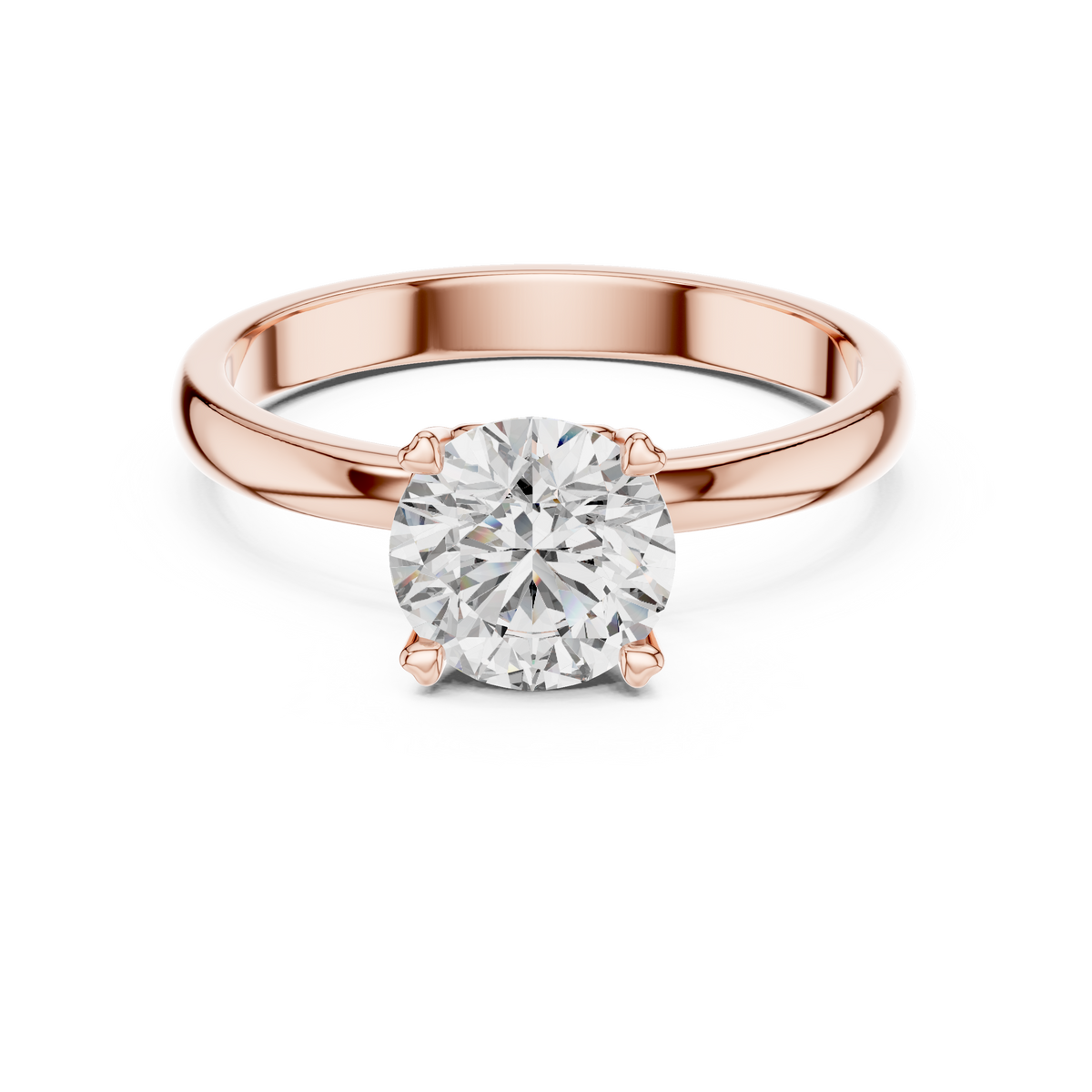 Solitairering met ronde diamant van 1 ct en hartvormige zetpoten in roségoud — aanzicht 6