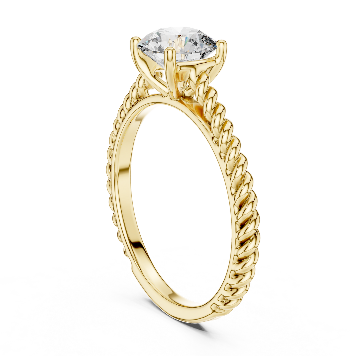 1ct Round Diamond Rope-Shank Solitaire Ring in yellow gold, view 12