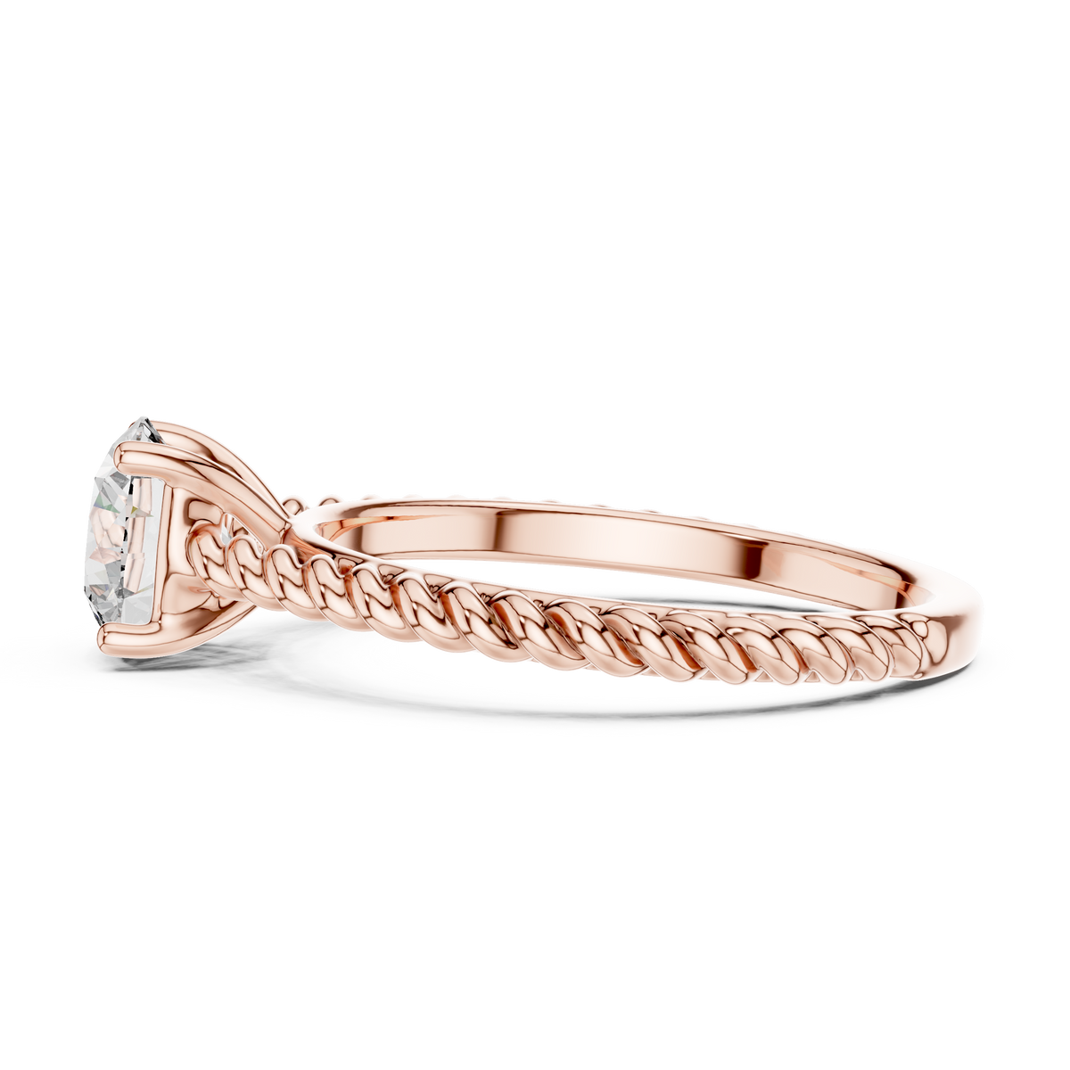 1ct Round Diamond Rope-Shank Solitaire Ring in rose gold, view 4