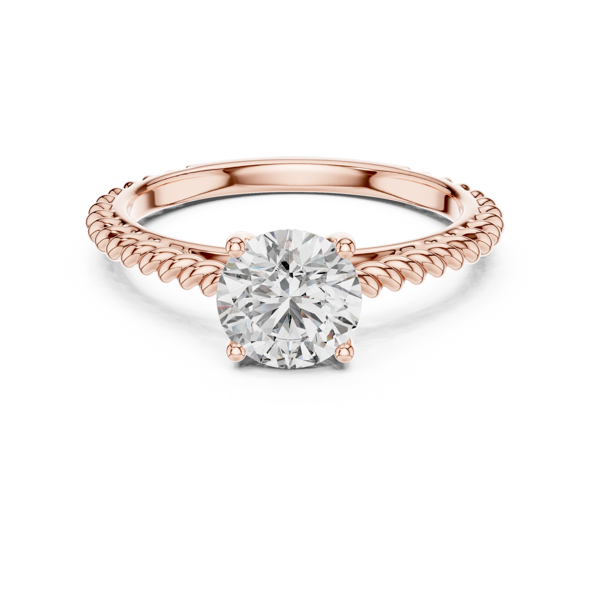 1ct Round Diamond Rope-Shank Solitaire Ring in rose gold, view 5