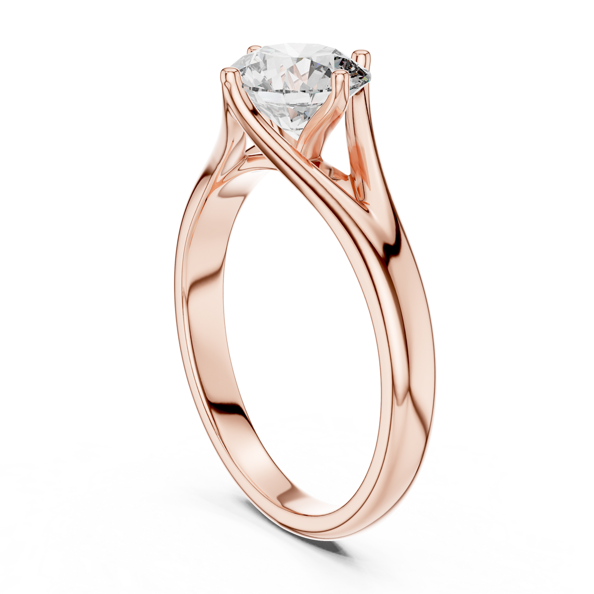 1ct Round Diamond Angled-Shoulder Solitaire Ring in rose gold, view 10