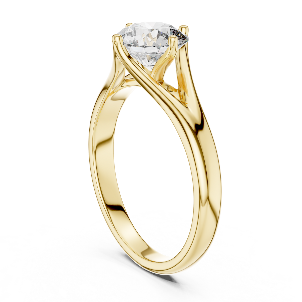 1ct Round Diamond Angled-Shoulder Solitaire Ring in yellow gold, view 12