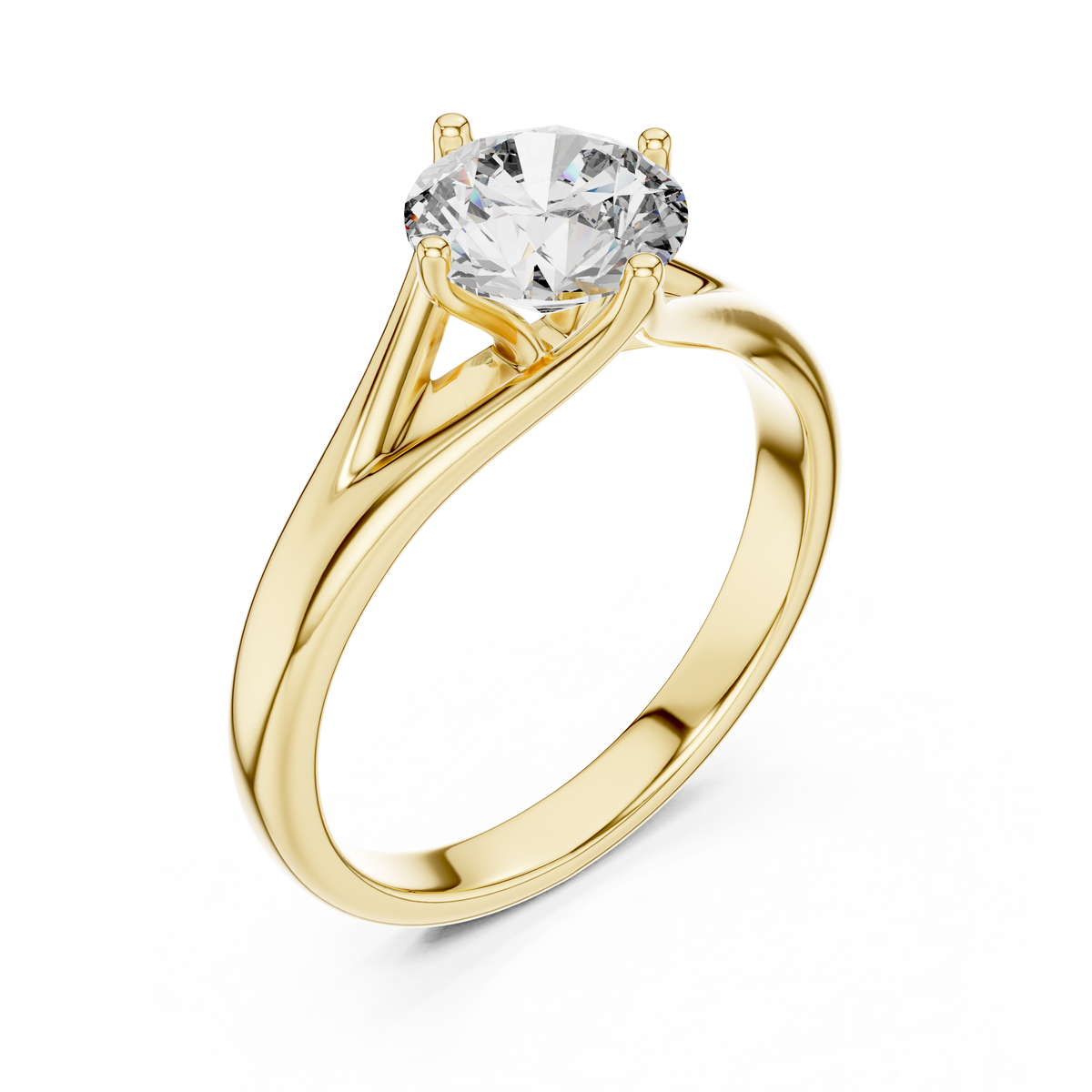 1ct Round Diamond Angled-Shoulder Solitaire Ring in yellow gold, view 1