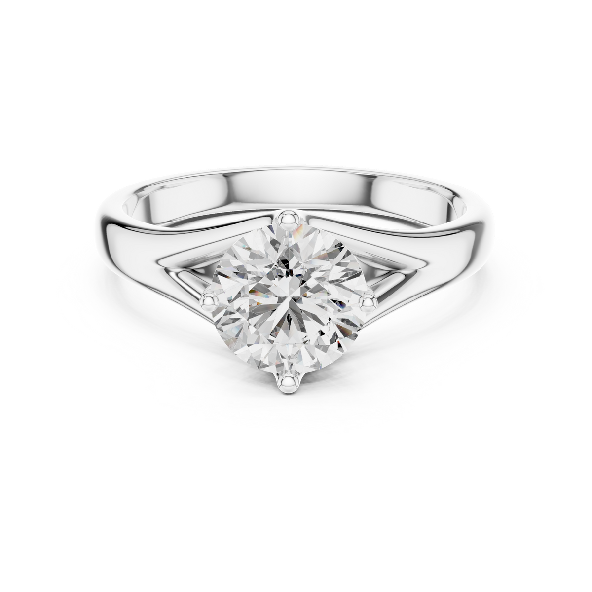 1ct Round Diamond Angled-Shoulder Solitaire Ring in white gold, view 7