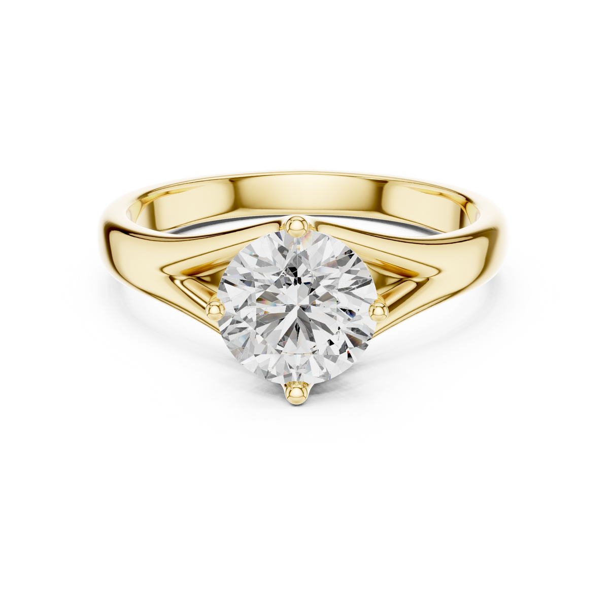 1ct Round Diamond Angled-Shoulder Solitaire Ring in yellow gold, view 9