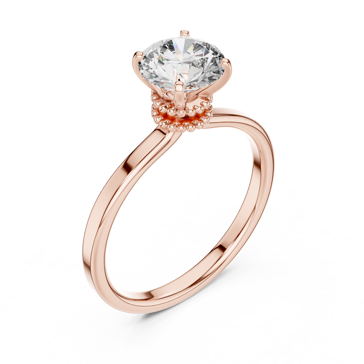 1ct Round Diamond Beaded Halo Ring in rose gold, view 10