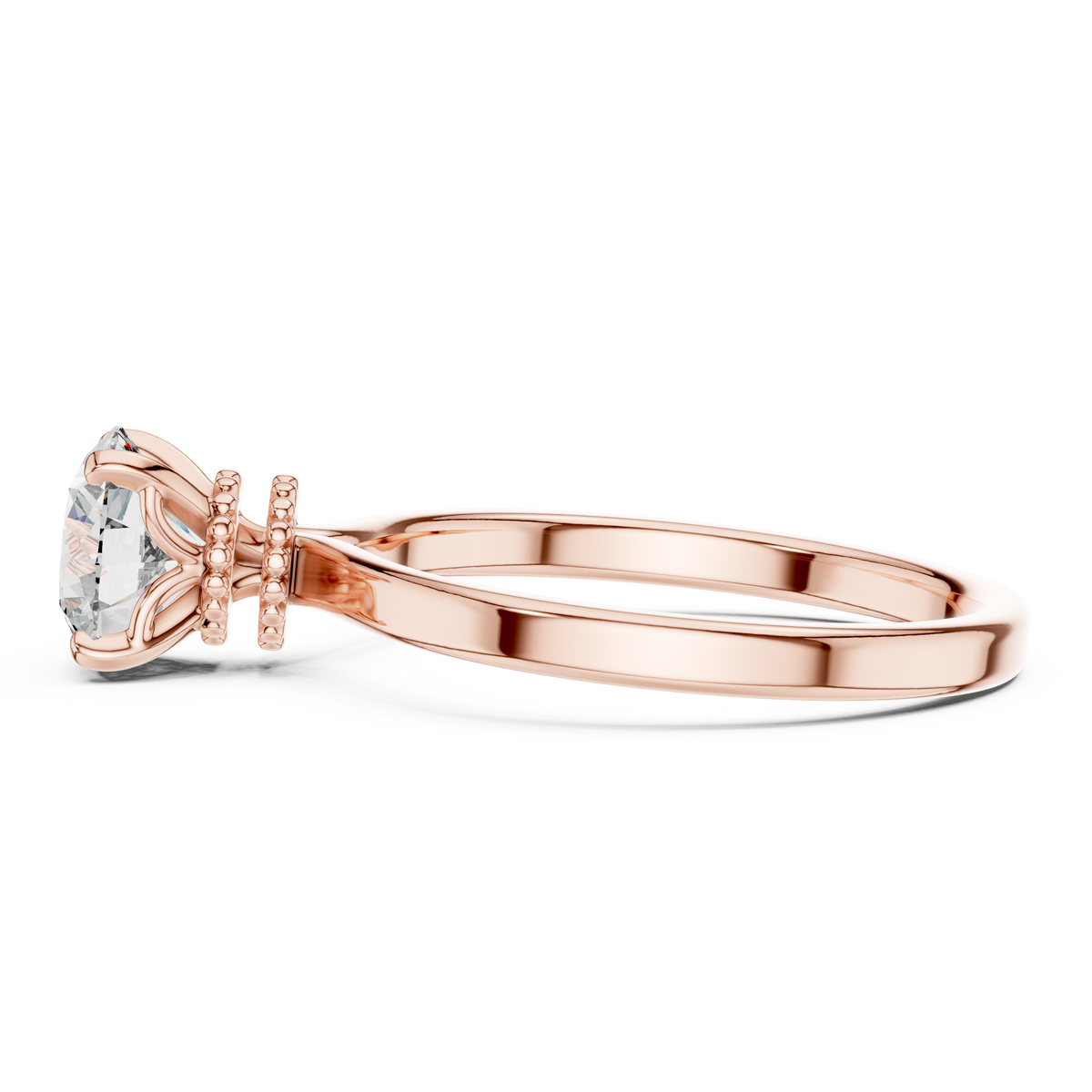 1ct Round Diamond Beaded Halo Ring in rose gold, view 4
