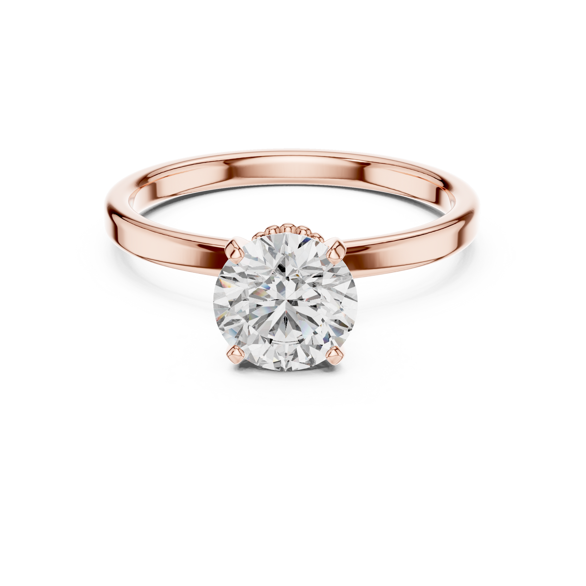 1ct Round Diamond Beaded Halo Ring in rose gold, view 5