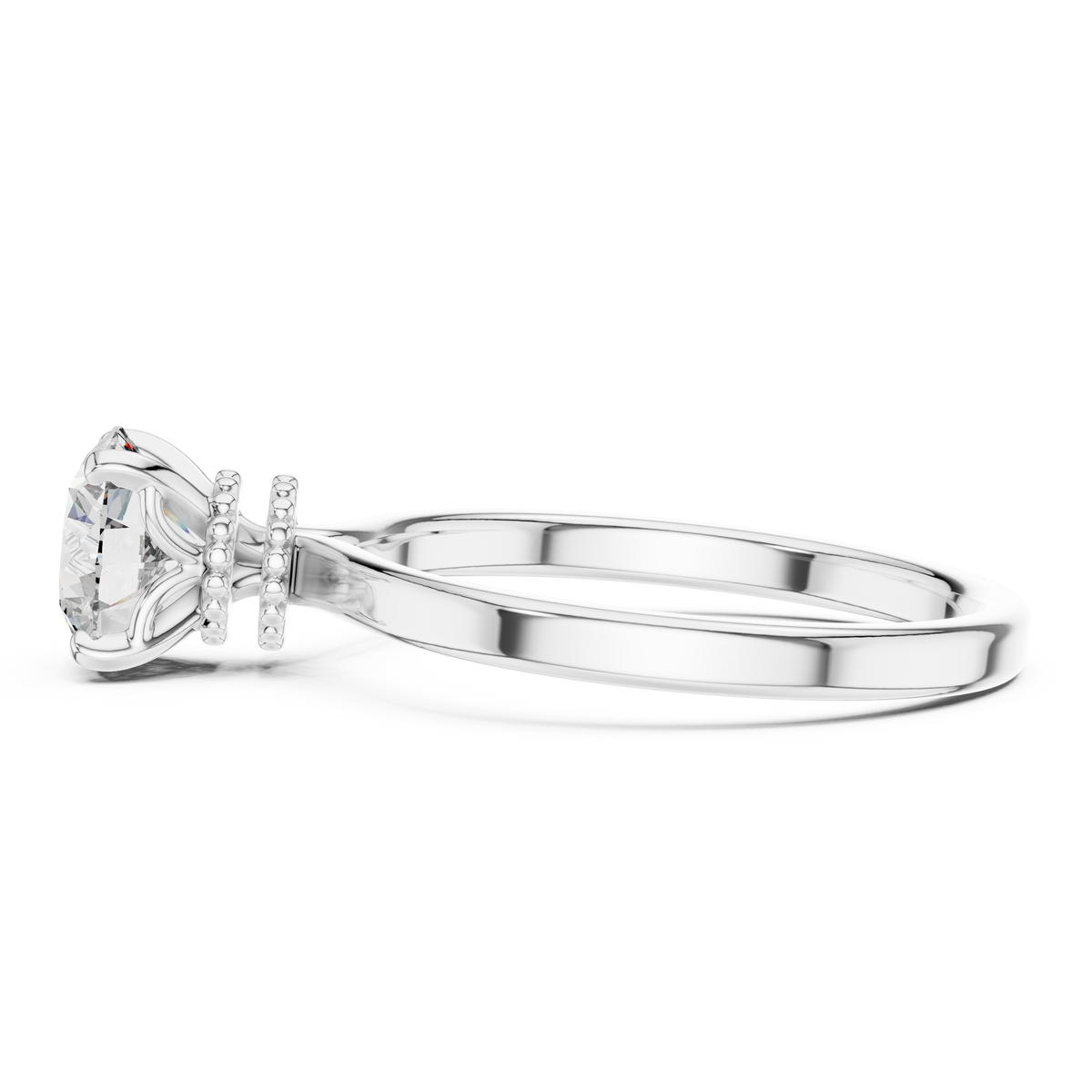 1ct Round Diamond Beaded Halo Ring in white gold, view 6