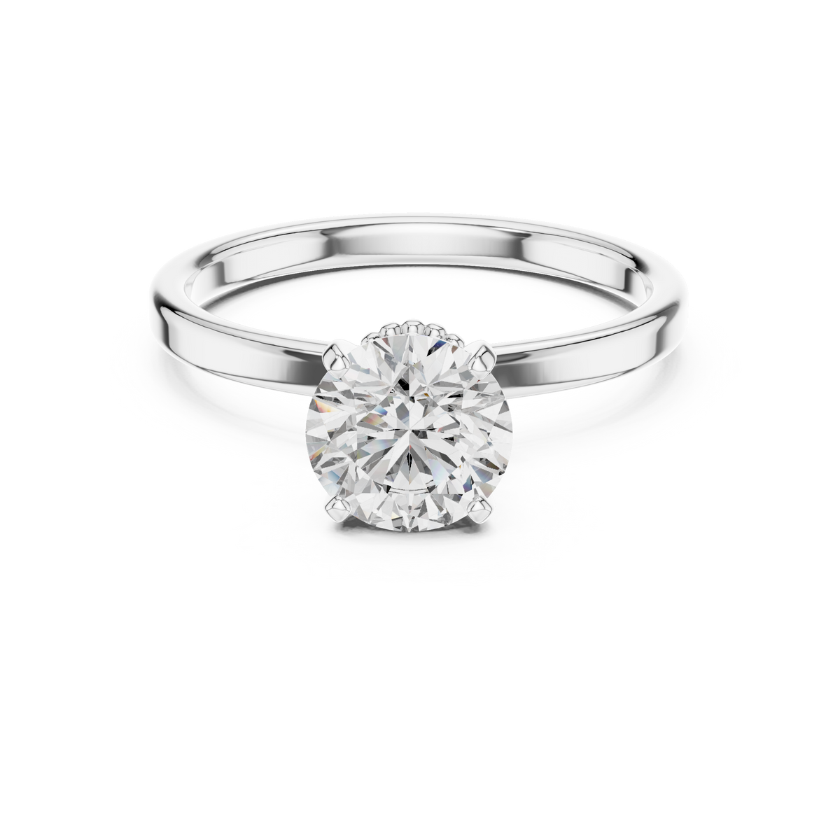 1ct Round Diamond Beaded Halo Ring in white gold, view 7