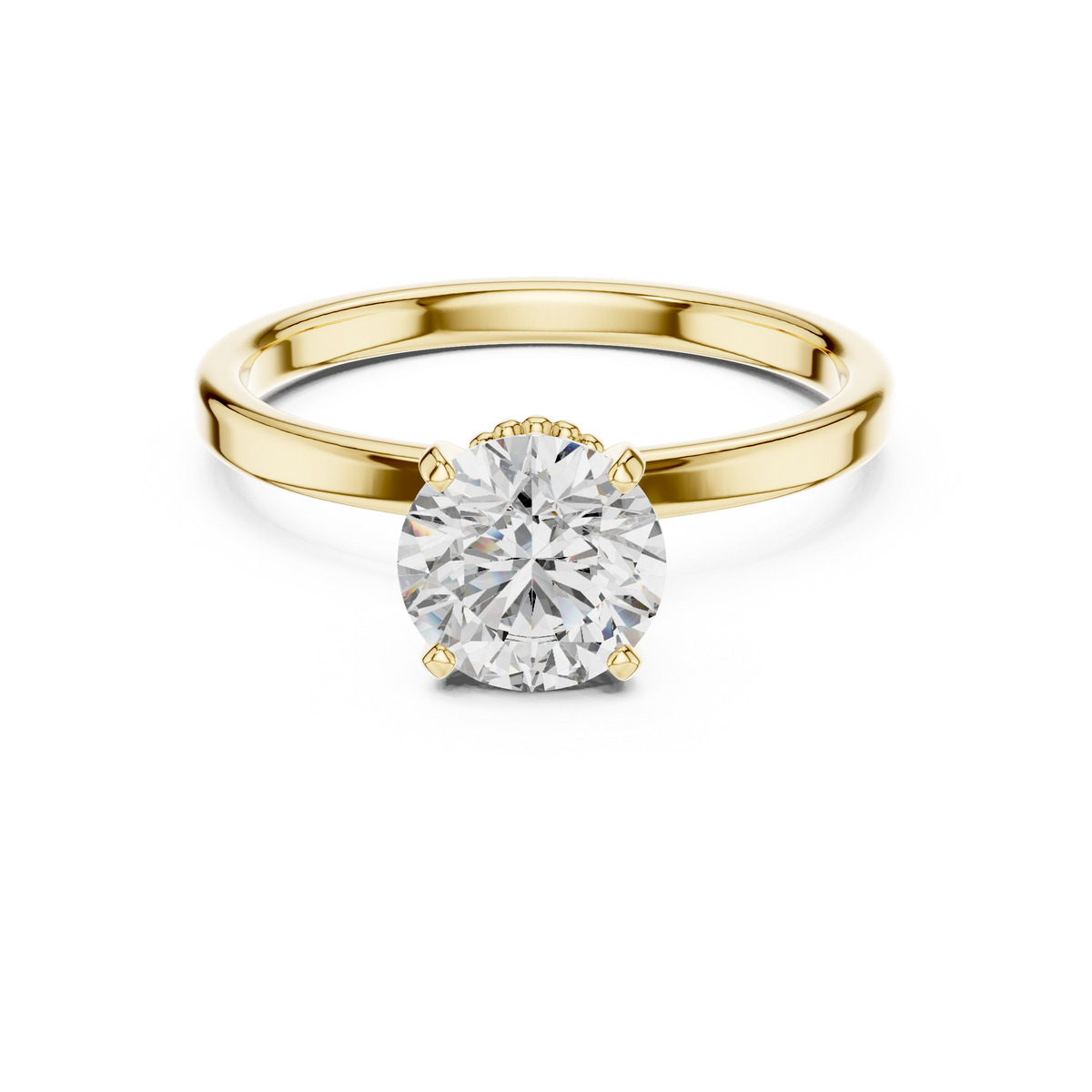 1ct Round Diamond Beaded Halo Ring in yellow gold, view 9