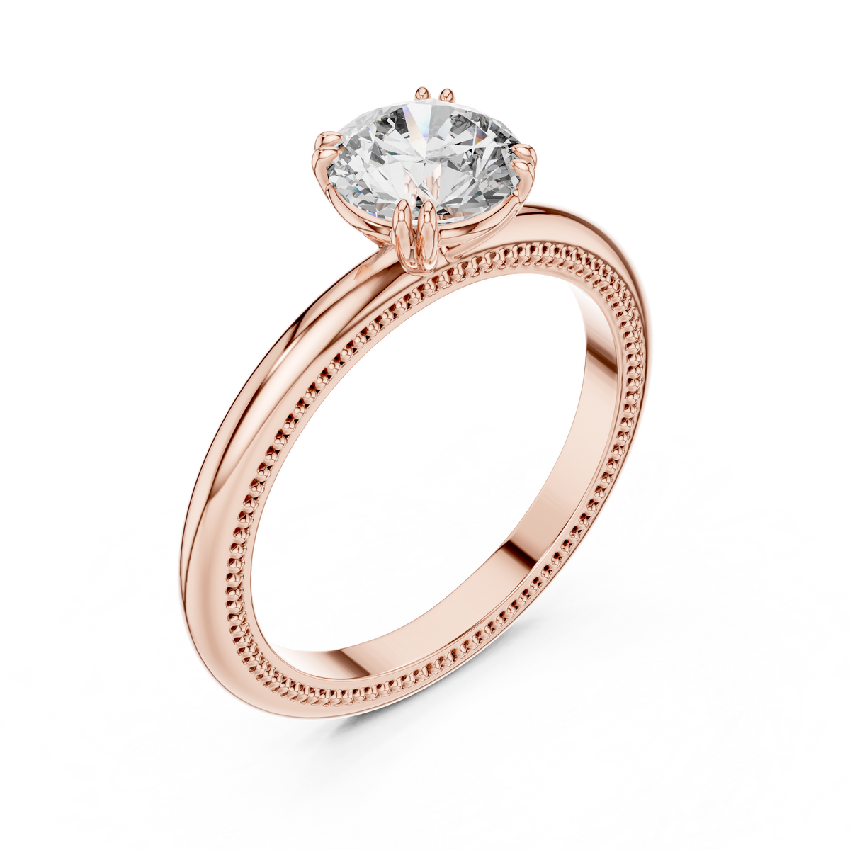 1ct Round Diamond Beaded-Edge Solitaire Ring in rose gold, view 10